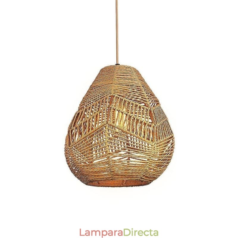 Lámpara de techo nórdica retro con pantalla de cuerda de papel natural tejida a mano