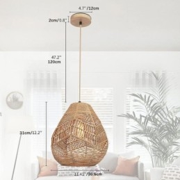Lámpara de techo nórdica retro con pantalla de cuerda de papel natural tejida a mano