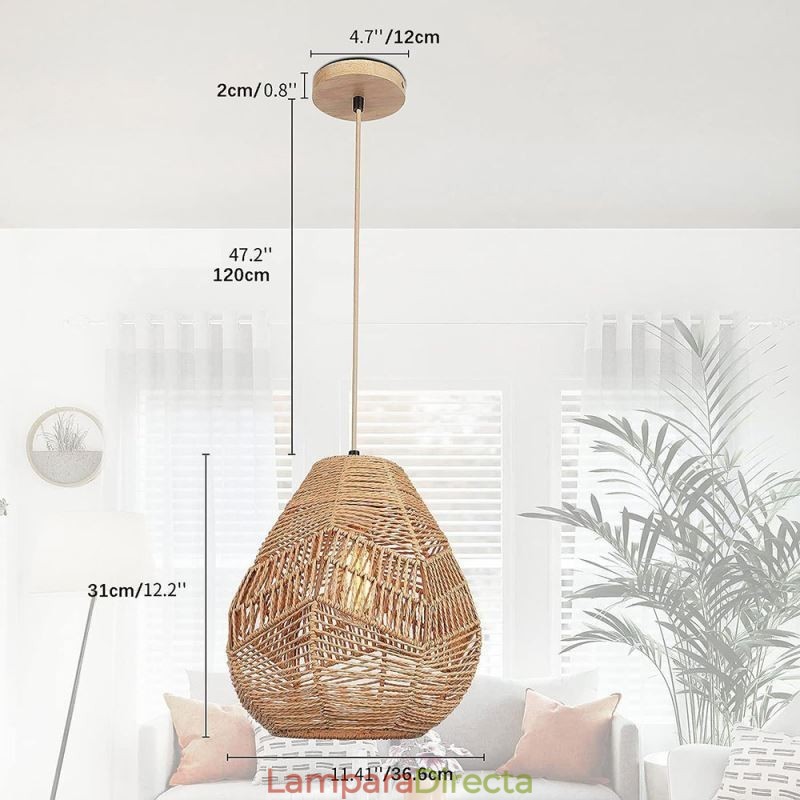 Lámpara de techo nórdica retro con pantalla de cuerda de papel natural tejida a mano
