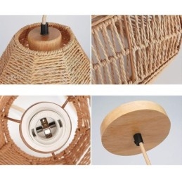 Lámpara de techo nórdica retro con pantalla de cuerda de papel natural tejida a mano
