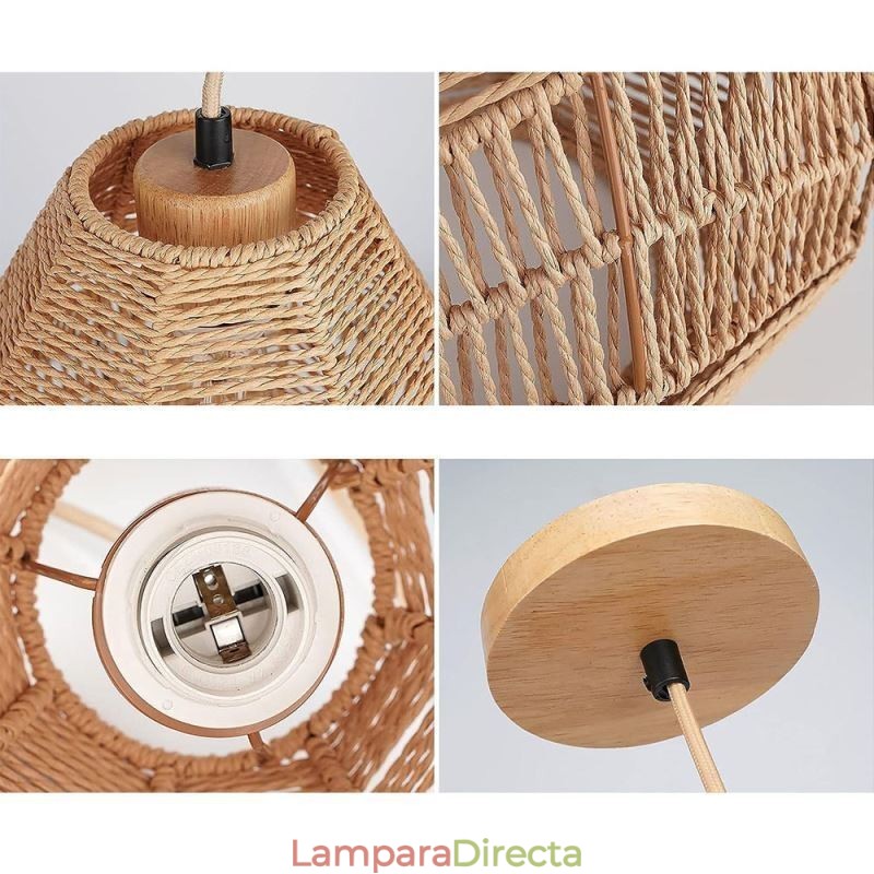 Lámpara de techo nórdica retro con pantalla de cuerda de papel natural tejida a mano