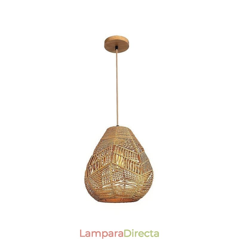 Lámpara de techo nórdica retro con pantalla de cuerda de papel natural tejida a mano