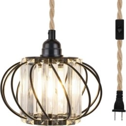 Lámpara de techo estilo retro campestre con cuerda de cáñamo y hierro, lámpara colgante para mesita de noche con enchufe