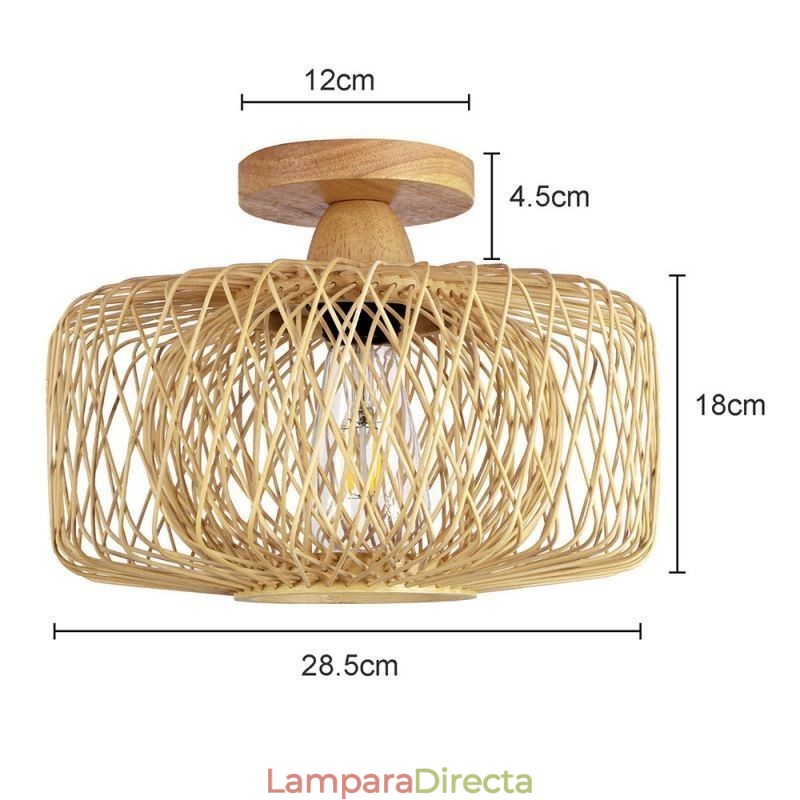 Lámpara de techo retro de doble capa con pantalla de bambú tejida a mano