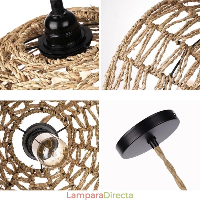 Lámpara colgante retro de estilo campestre con pantalla de cuerda de papel tejida a mano de 30 cm