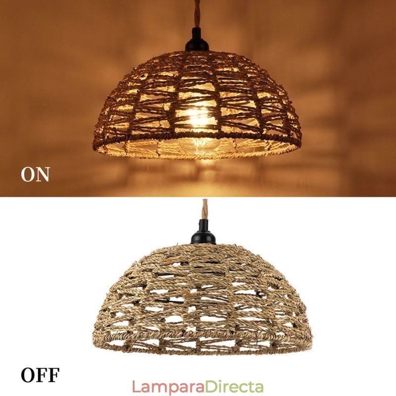 Lámpara colgante retro de estilo campestre con pantalla de cuerda de papel tejida a mano de 30 cm