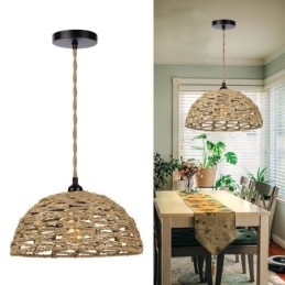 Lámpara colgante retro de estilo campestre con pantalla de cuerda de papel tejida a mano de 30 cm