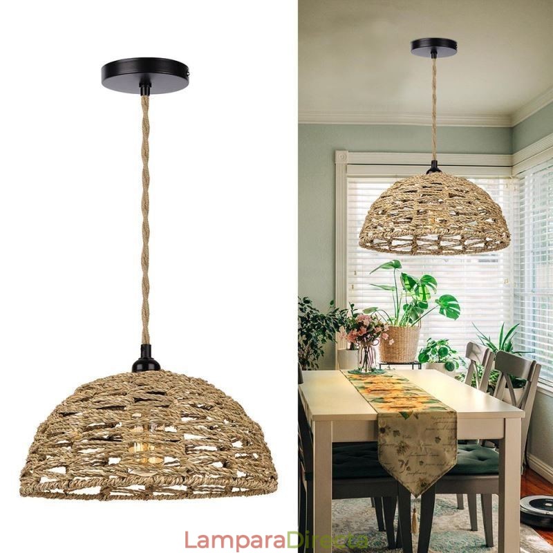Lámpara colgante retro de estilo campestre con pantalla de cuerda de papel tejida a mano de 30 cm
