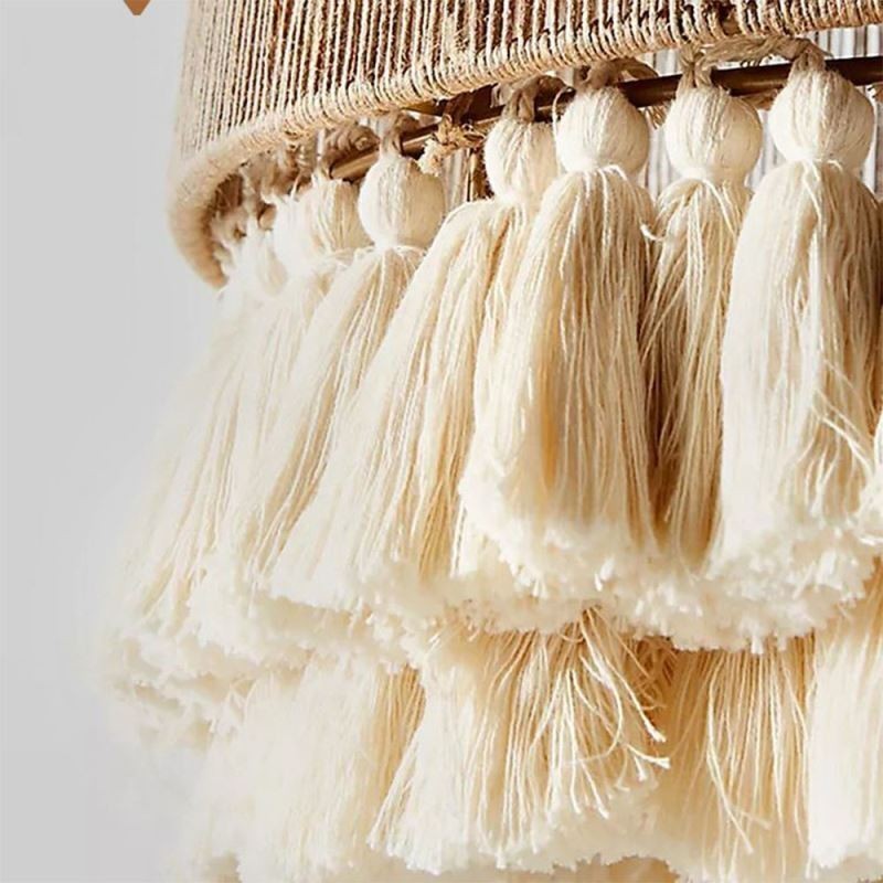 Lámpara colgante rústica de estilo bohemio con borlas de cuerda de cáñamo