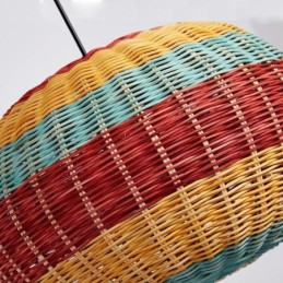 Lámpara colgante de bambú y ratán con rayas de colores, pantalla tejida a mano, lámpara de techo