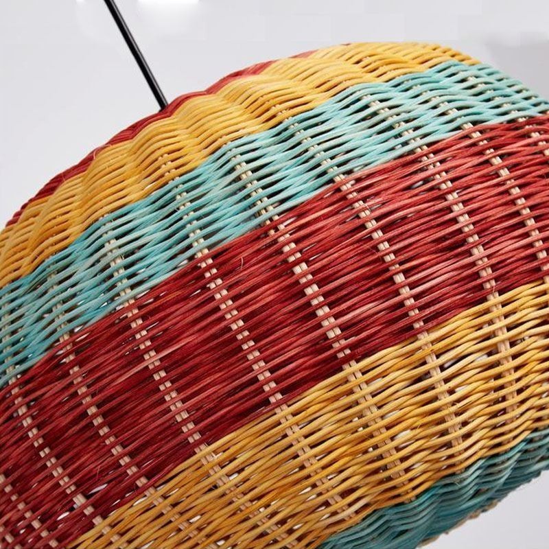 Lámpara colgante de bambú y ratán con rayas de colores, pantalla tejida a mano, lámpara de techo