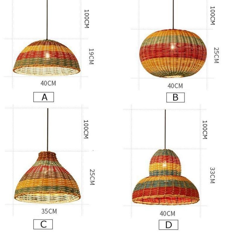 Lámpara colgante de bambú y ratán con rayas de colores, pantalla tejida a mano, lámpara de techo