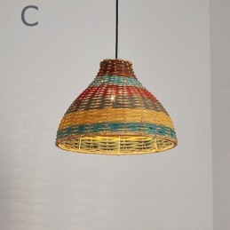 Lámpara colgante de bambú y ratán con rayas de colores, pantalla tejida a mano, lámpara de techo