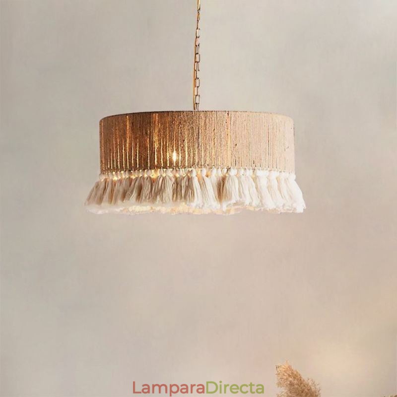 Lámpara colgante retro de estilo bohemio con borlas de cuerda de cáñamo