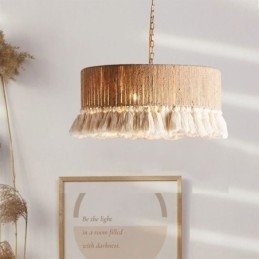 Lámpara colgante retro de estilo bohemio con borlas de cuerda de cáñamo