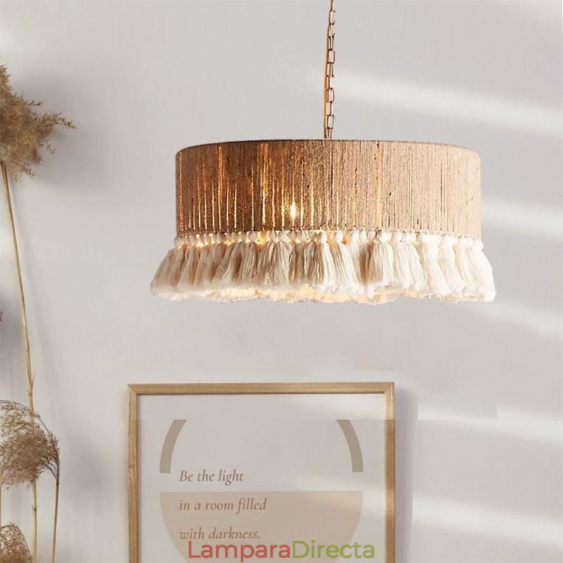 Lámpara colgante retro de estilo bohemio con borlas de cuerda de cáñamo