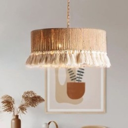 Lámpara colgante retro de estilo bohemio con borlas de cuerda de cáñamo