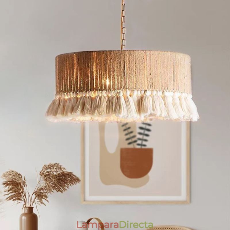 Lámpara colgante retro de estilo bohemio con borlas de cuerda de cáñamo