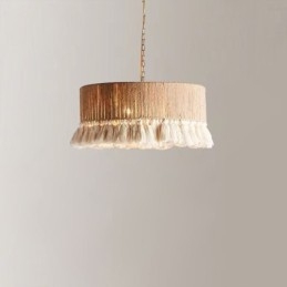Lámpara colgante retro de estilo bohemio con borlas de cuerda de cáñamo