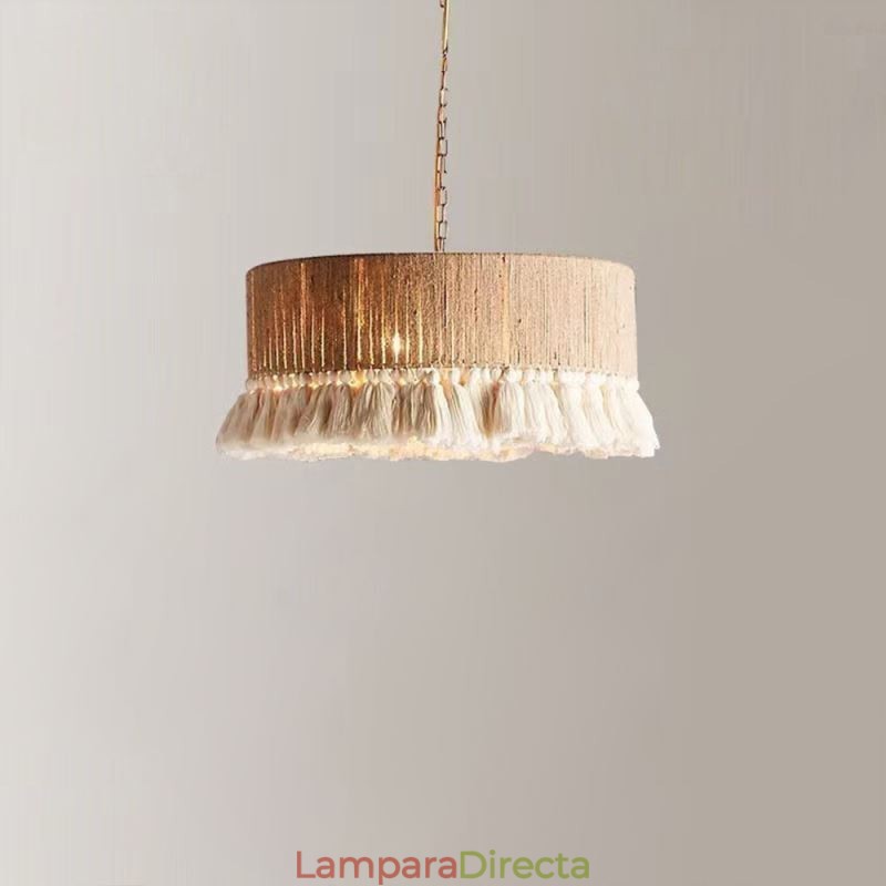 Lámpara colgante retro de estilo bohemio con borlas de cuerda de cáñamo
