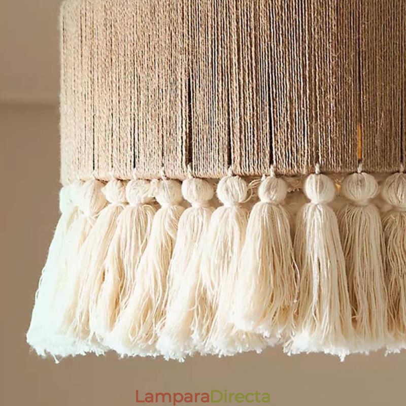 Lámpara colgante retro de estilo bohemio con borlas de cuerda de cáñamo