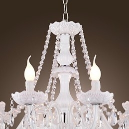 Lámpara de araña de cristal blanco de 8 luces para sala de estar moderna