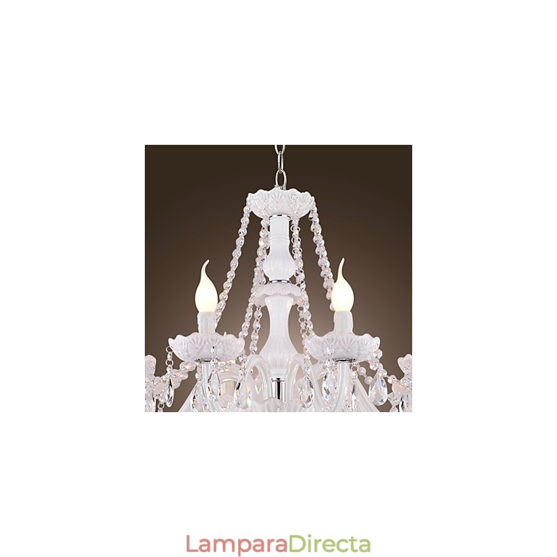 Lámpara de araña de cristal blanco de 8 luces para sala de estar moderna
