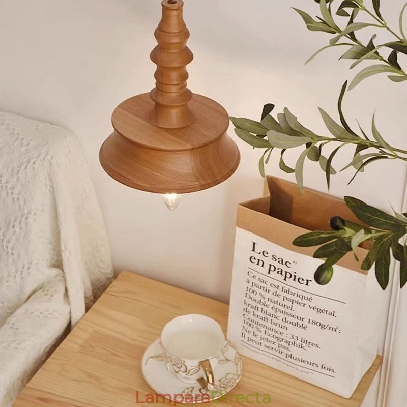 Lámpara colgante de madera de caucho Ins Lámpara colgante vintage