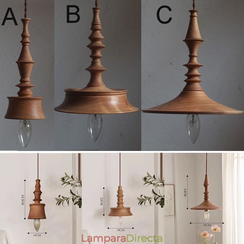 Lámpara colgante de madera de caucho Ins Lámpara colgante vintage