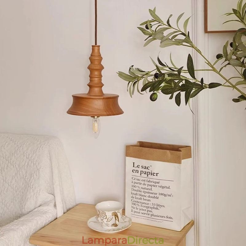 Lámpara colgante de madera de caucho Ins Lámpara colgante vintage