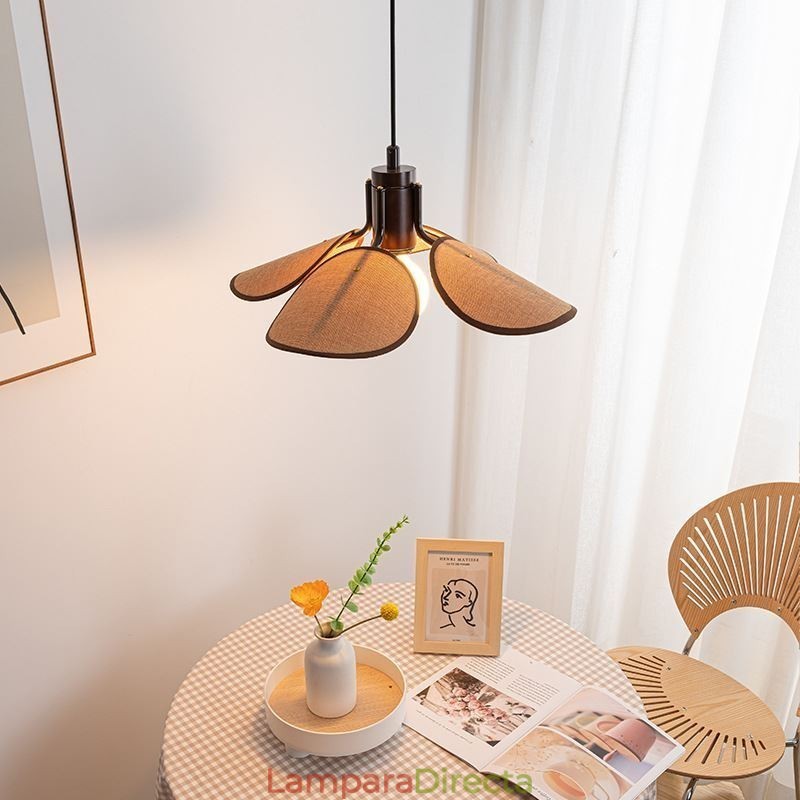 Lámpara colgante nórdica estilo Wabi Sabi con pantalla de tela, lámpara de techo decorativa