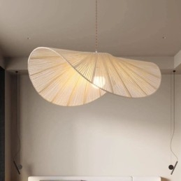 Lámpara colgante retro creativa con forma de sombrero de paja Wabi Sabi y cuerda de cáñamo.