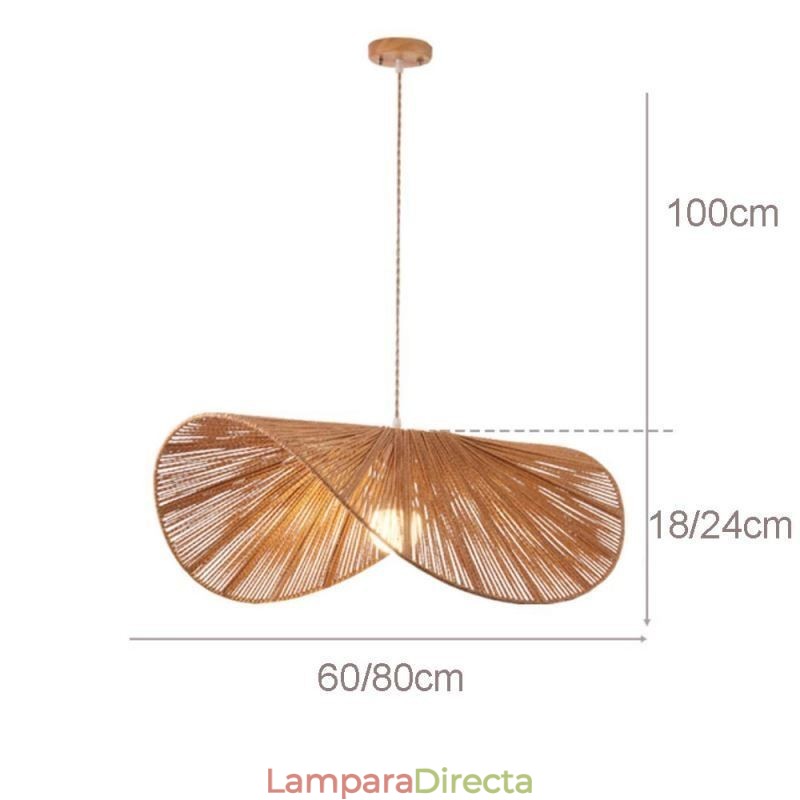 Lámpara colgante retro creativa con forma de sombrero de paja Wabi Sabi y cuerda de cáñamo.