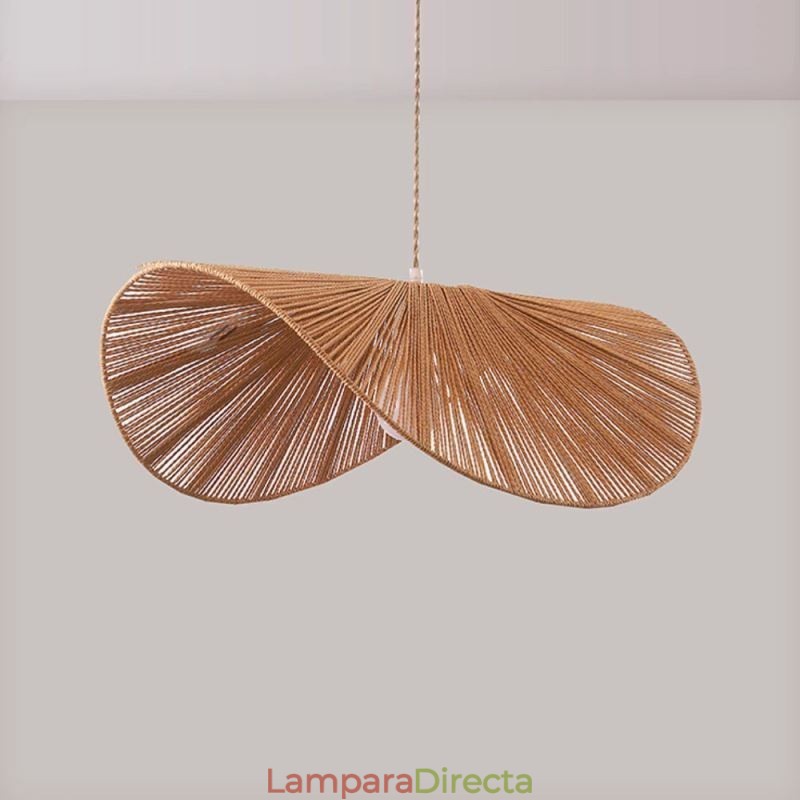 Lámpara colgante retro creativa con forma de sombrero de paja Wabi Sabi y cuerda de cáñamo.