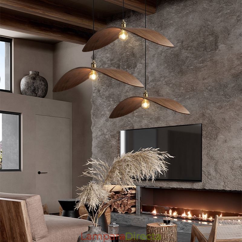 Lámpara colgante de madera maciza, luz de techo retro creativa