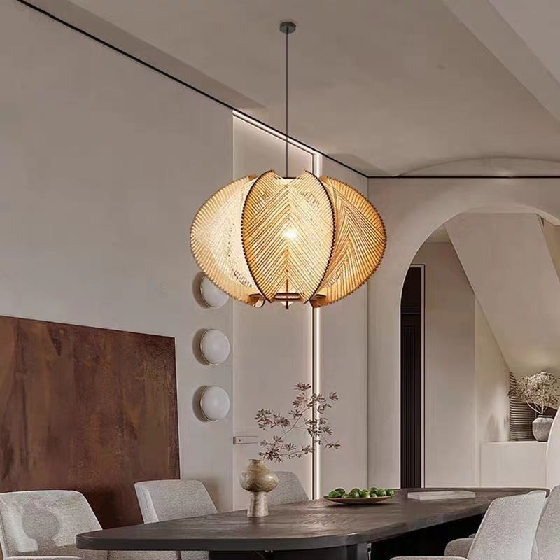 Lámpara colgante nórdica retro estilo Wabi Sabi, lámpara de techo de madera maciza hecha a mano
