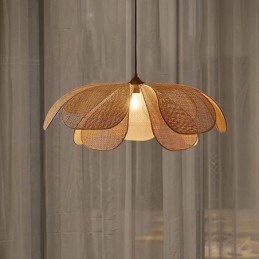 Lámpara colgante de pétalos de ratán, estilo Wabi Sabi, lámpara de techo de ratán tejida a mano