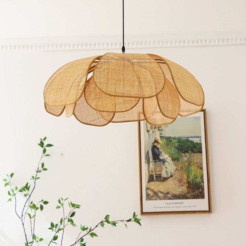 Lámpara colgante de pétalos de ratán, estilo Wabi Sabi, lámpara de techo de ratán tejida a mano
