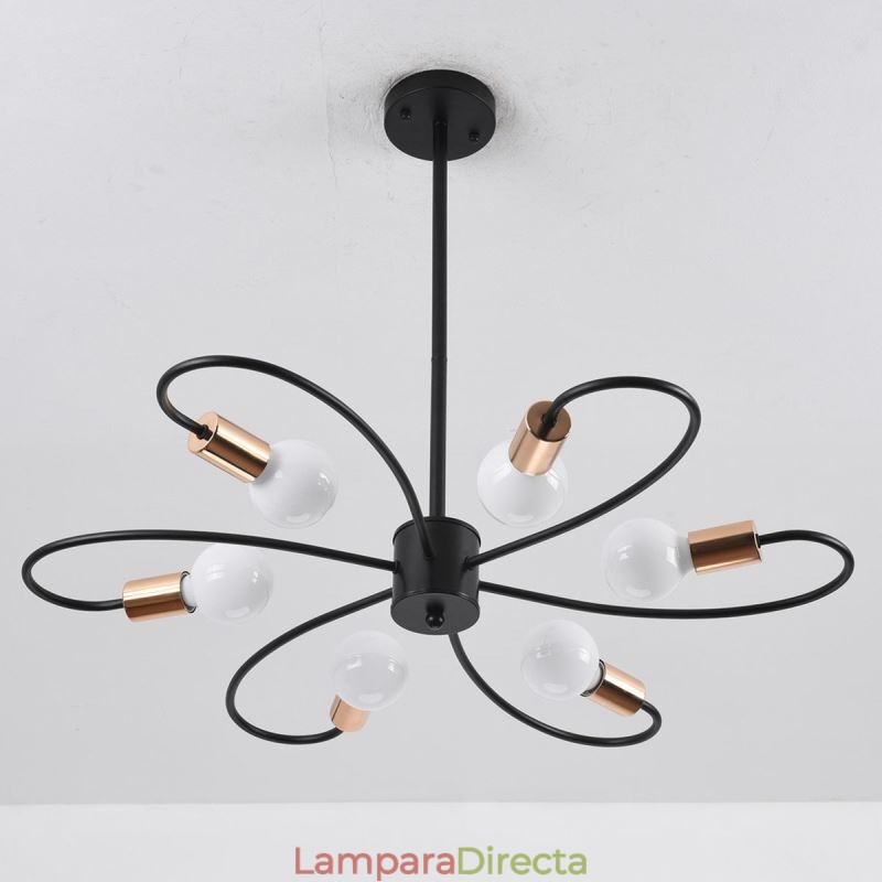 Lámpara de araña rústica de 6 luces con pétalos clásicos para techo