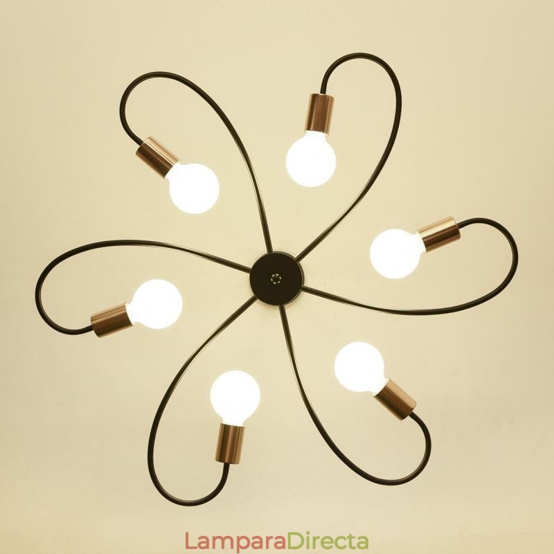 Lámpara de araña rústica de 6 luces con pétalos clásicos para techo