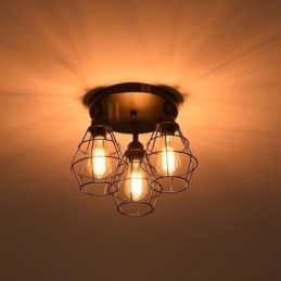 Lámpara de techo industrial empotrada de 3 luces con jaula metálica