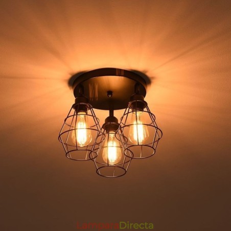 Lámpara de techo industrial empotrada de 3 luces con jaula metálica Lámpara de techo industrial empotrada de 3 luces con jaula metálica