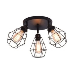 Lámpara de techo industrial empotrada de 3 luces con jaula metálica