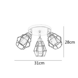 Lámpara de techo industrial empotrada de 3 luces con jaula metálica