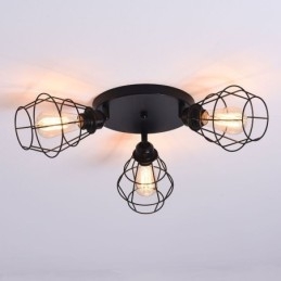Lámpara de techo industrial empotrada de 3 luces con jaula metálica