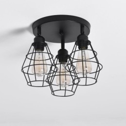 Lámpara de techo industrial empotrada de 3 luces con jaula metálica