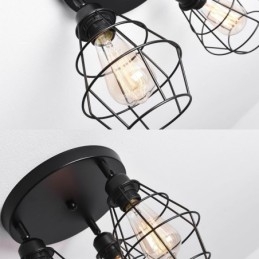 Lámpara de techo industrial empotrada de 3 luces con jaula metálica