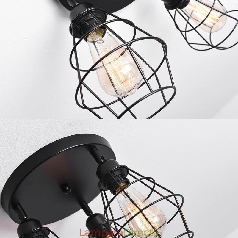 Lámpara de techo industrial empotrada de 3 luces con jaula metálica
