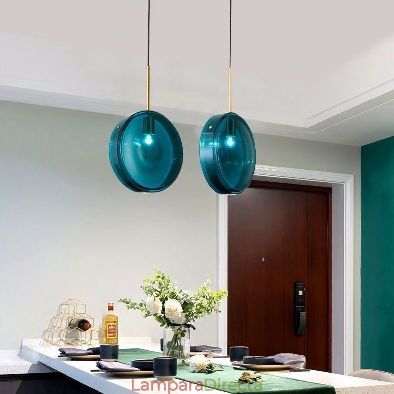 Lámpara colgante de cristal con forma de pastel redonda, moderna y minimalista, de hierro forjado.