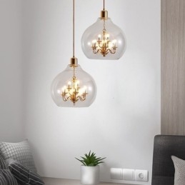 Lámpara colgante de vidrio moderna minimalista de hierro forjado, 9 luces